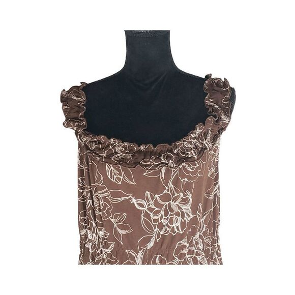 Daisy Fuentes Brown White Floral Sleeveless Ruffled Dress Size PL - Picture 3 of 8